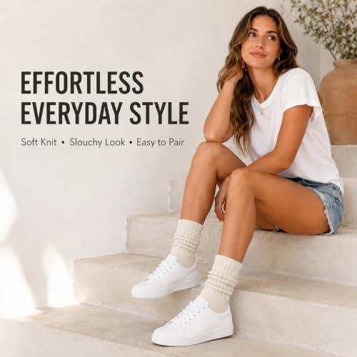 Image of 3 Pairs Slouch Socks for Women & Men, Ribbed Scrunch Crew Socks | 3-pair cotton-rich ribbed slouch socks for women and men, thick scrunch crew socks for boots, sneakers and lounging.