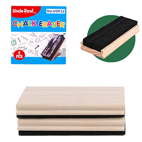 Uncle Paul Pine Wood Felt Campus Style Eraser - 2 PCS Cleaner Duster for Blackboard Whiteboard Chalk Eraser Office School Supply Engravable DIY Gift