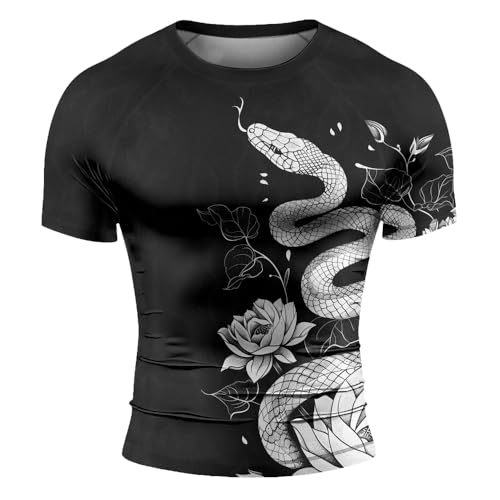 Snake Men’s Fightwear Rash Guard – Short Sleeve Athletic Compression for BJJ Wrestling Workout & Training2