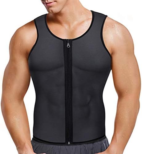 BRABIC Hot Sauna Sweat Suits,Zipper Closure Tank Top Shirt for Weight Lost,Waist Trainer Vest Slim Belt Workout Fitness-Breathable, Neoprene Fabric (Grey Outer and Blue Inner Sweat Vest, S)