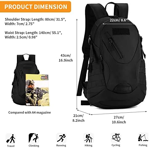 Huntvp 15L/20L Tactical Backpack Small Molle Military Daypack Rucksack Laptop Bag for School Travelling Hiking Camping Sports Working Outdoors