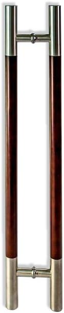 36" Long Stainless Steel Front Door Handles in Dark Mahogany Birch Wood Brushed Ends Finish, Handle Pulls for Modern Home Office Commercial Doors Wooden Barn Doors Sliding Door, Cylindrical Bar