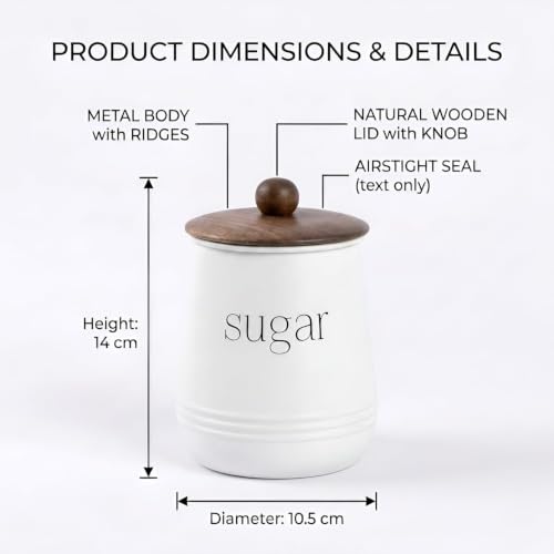 Image of Stylish Airtight Container for Kitchen, Tea Coffee Sugar Salt Storage, Metal with Wooden Lid & Spoon, 1000ml, Canister for Kitchen Counter top | Food-Safe Jar Set-4 (Tea Coffee Sugar & Salt)