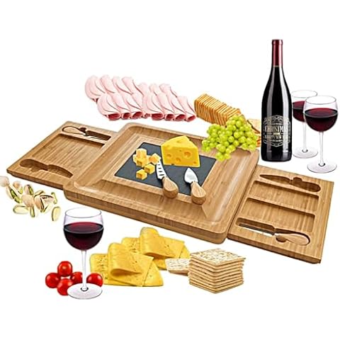 Kitchen Noble Charcuterie Cheese Boards Gift Set with Slate & Stainless Steel Knife Set – Bamboo Wood Serving Platters &Trays, KNbrd1 Cover
