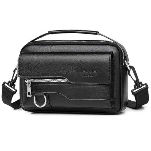 A-QMZL Sacs Bandoulière homme,Sacoche Bandouliere Cuir Petite Sac à Bandoulière vintage Shoulder Bag Crossbody Business Sacs Étanche Convient pour loisirs, travail,voyages (noir)