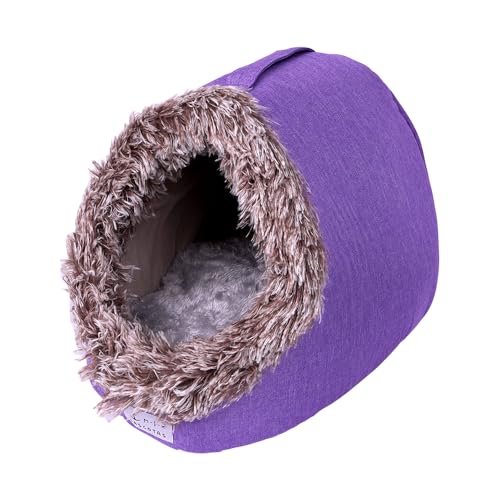 Cama para gatos tipo cueva de felpa caseta cerrada lavable con cojín extraíble y base antideslizante casa acogedora para gatos y perros pequeños para invierno 37x33x27 cm (Morado, 33x37x27cm)