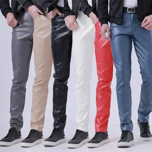 Men's Elastic Pu Leather Pants Slim Fit Faux Leather Trousers Casual Stretch Youth Style Bar Club Pants3
