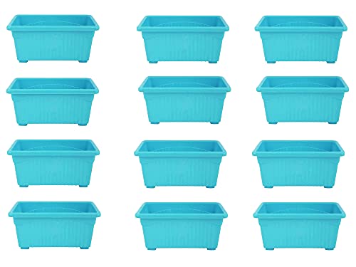 Image of Bianco Rectangular Plastic Pots for Plants, Jupiter Flower Pots for Home, Window Display, Garden (35 x 18.5 x 15 cm) (Blue) (Pack of 12)