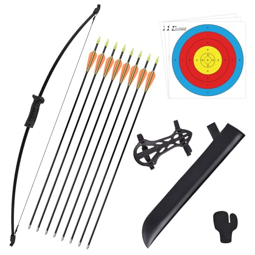ELONG OUTDOOR Recurve Bow and Arrow Set Outdoor Archery Beginner Training Includes 8 Arrows, Armguard, Quiver, Target Face, Finger Tab