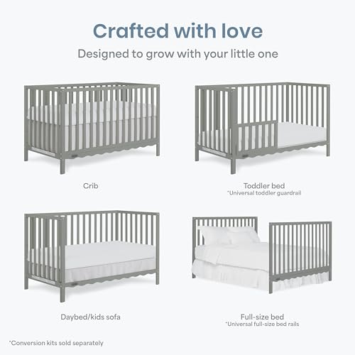 Image of Dream On Me Synergy Wave 5-in-1 Convertible Full Size Baby Crib, Seagrass | Solid Wooden Nursery Crib, 3-Mattress Height, Converts to Toddler, Day & Full Size Bed, GREENGUARD Gold & BSA Verified