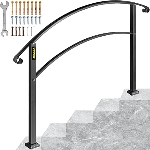 BuoQua Stair Handrail Picket #2 Fits 2 or 3 Steps Handrail Powder Coating Matte Black Stair Rail Wrought Iron Railing with Installation Kit Hand Rails for Outdoor Steps