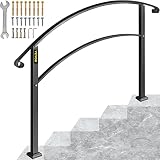Happybuy 5-stufiger verstellbarer Handlauf passt 1 oder 5 Stufen Mattschwarze Treppenschiene schmiedeeiserner Handlauf mit Installationskit Handläufe für Outdoor-Schritte