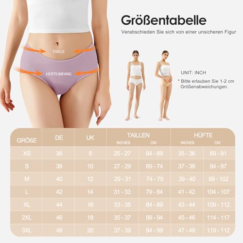 TUUHAW Culotte Femme Coton Taille Midi Slips Coton Lot de 6 Multicolore2-L – vue 5