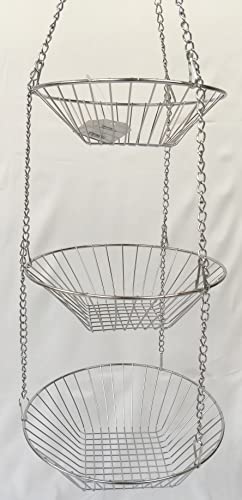 3 Tier Round Hanging Kitchen Chrome Basket Bowl Heavy Duty Organizer Basket Bowl Multipurpose Detachable Design Wire With Metal Ceiling Hook Countertop Organizer Vegetables Fruits Plants Bowl Basket #TOP6