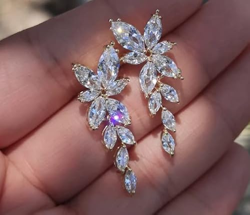 Diamantio Wedding Earrings Elegant Dangle Drop Cz Marquise Cubic Zirconia Aaaaa 18K Gold Plated Rhinestone Luxurious For Brides Bridal Wedding Women Precious Crystal (Gold) #TOP2
