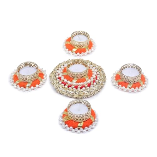 Image of TIED RIBBONS Set of 6 Florals Tealight Candle Holders for Diyas Decor Centerpieces Votives - Decorations Items for Home Decor (Yellow, Pack of 6)