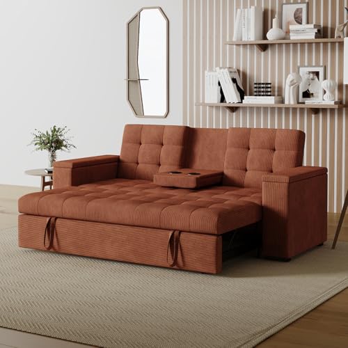 CONCEPTO FÁBRICA | Sofá Convertible de 3 plazas de pana | NOHO Terracotta | Modular muy práctico | Diseño contemporáneo | Cama de 2 plazas: Cama de 160 x 160 cm | Estructura de madera maciza y Plywood