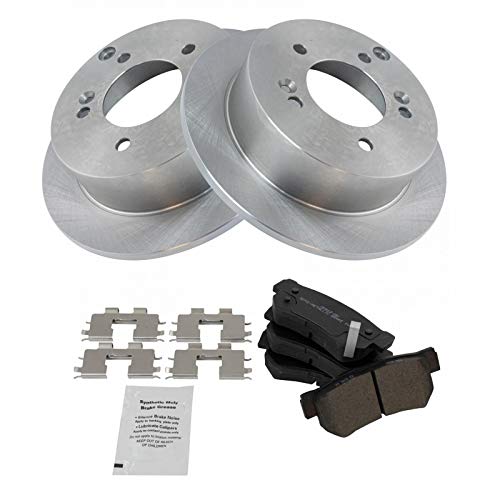 Image of TRQ Rear Brake Pad and Rotor Set Semi Metallic Solid Rotors 10.31 in 5-Lug