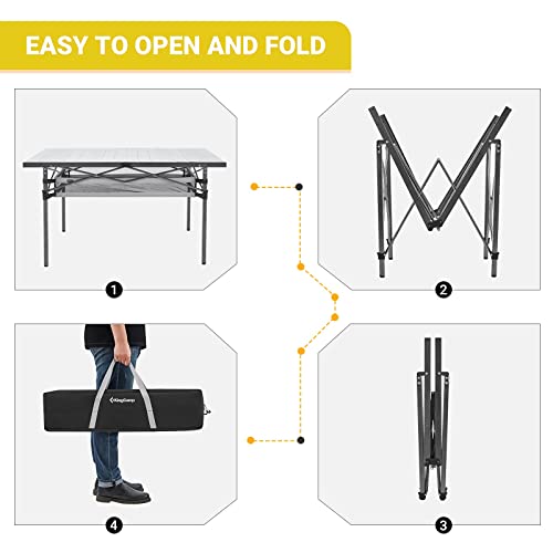 KingCamp Folding Camping Table with Aluminum Frame with String basket | Roll-Up Tabletop for 6-8 People | Foldable & Durable up to 176 lbs (80 kg), Silver, 54 x 28 inches(136 x 70 cm), XL - Image 7