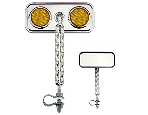 Lowrider Rectangular Double Twist Bicycle Bike Mirror Chrome with Amber Reflector Bike Part, Bicycle Part, Bike Accessory, Bicycle Accessory