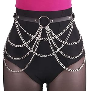 COSYDAYS Black Waist Chain Belt Leather Rave Goth Belts Punk Body Chain Jewelry for Women