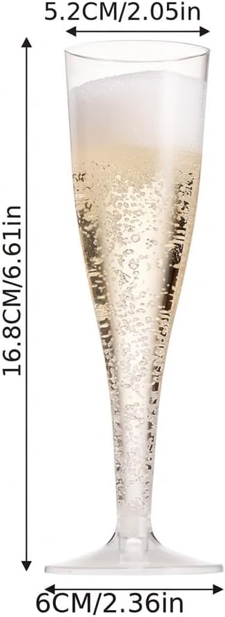 50 Pack Plastic Champagne Flutes 4.5oz Clear, Disposable Plastic Champagne Glasses, Suitable for Wedding, Birthday Party, Thanksgiving Day, Christmas Supplies