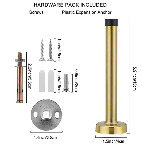 Modern Door Stopper, 6 Inch Stainless Steel Door Stop With Sound Dampening Rubber Bumper Wall Mounted Durable Door Holder With Hardware Screws Brushed Finish (5, Gold) #TOP3