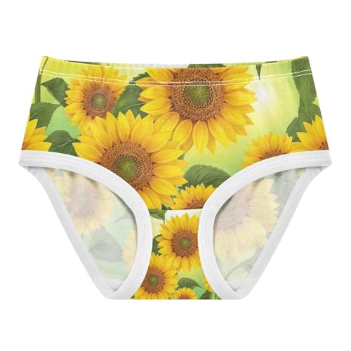 Toddler Panties, Yellow Sunflowers Green Leaves Cotton Girls Underwear, 2T–8 Years