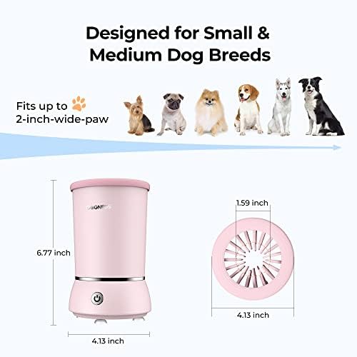 DOGNESS Automatic Dog Paw Cleaner, Portable Dog Paw Washer, Paw Cleaner Cup for Dogs with Soft Silicone Bristles, One-hand Operation, USB-charging, Designed for Small and Medium Dog Breeds(Pink)