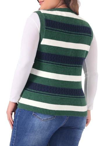 Image of Agnes Orinda Plus Size Sweaters for Women Sleeveless V Neck Striped Knit Casual Pullover Sweater Vests