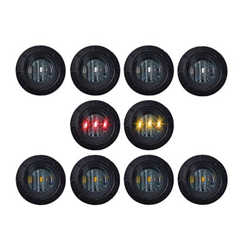 Ledvillage 10 Pcs 3/4 Inch Smoked Lens 5 Amber + 5 Red Light Clearance Bullet SMD Side Marker Lights Sealed Bulb Fits for Truck Trailer Pickup Sedan RV Bus 12V DC 3LED