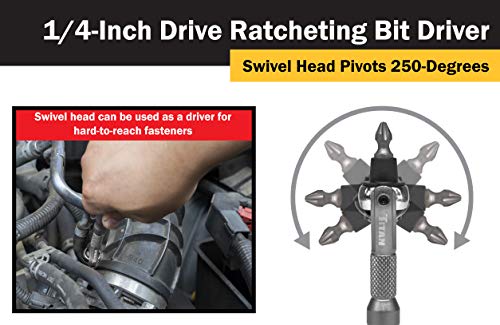 Titan 11318 1/4-Inch Drive x 4-Inch 90-Tooth Swivel Head Micro Ratcheting Bit Driver - Silver by Titan - Image 7