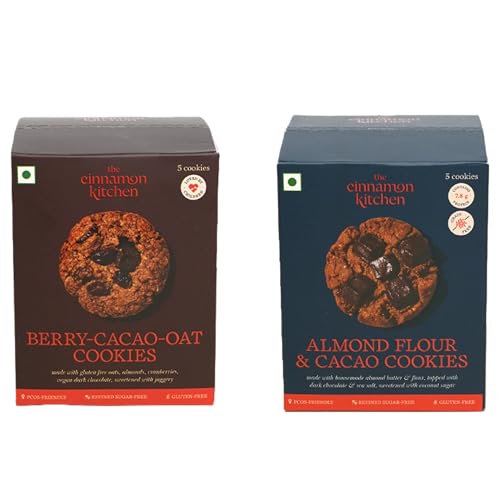 Image of The Cinnamon Kitchen Almond Flour & Cacao Cookies (Pack of 5) & Berry, Cacao & Oat Cookies (Pack of 5) | 350 g