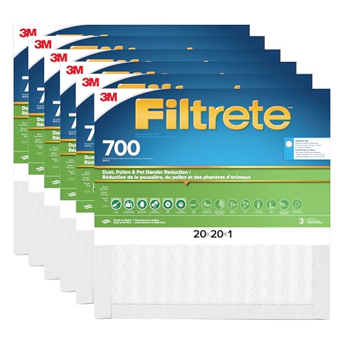 Filtrete 20x20x1 AC Furnace Air Filter, MPR 700, MERV 8, Tough on Pollen, Easy on Airflow, 3-Month Pleated 1-Inch Electrostatic Air Cleaning Filter, 6-Pack (Actual Size 19.88 x 19.88 x 0.78 in) by Filtrete - Used condition - CA$56.97