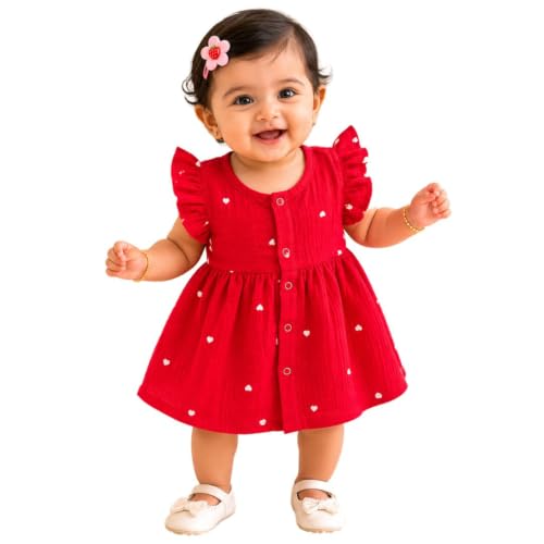 Image of Lilimi Toddler Baby Girl Cotton Muslin Dress, Breathable Flutter Sleeve Button-Front Cute Frocks