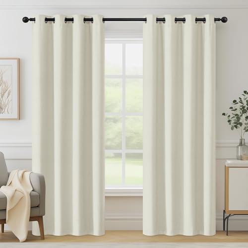 Beauoop Blackout Curtains for Living Room Beige Curtains 84 Drop Herringbone Textured Eyelet Curtain for Bedroom Thermal Insulated Noise Reducing Window Curtain Drapes 2 Panels