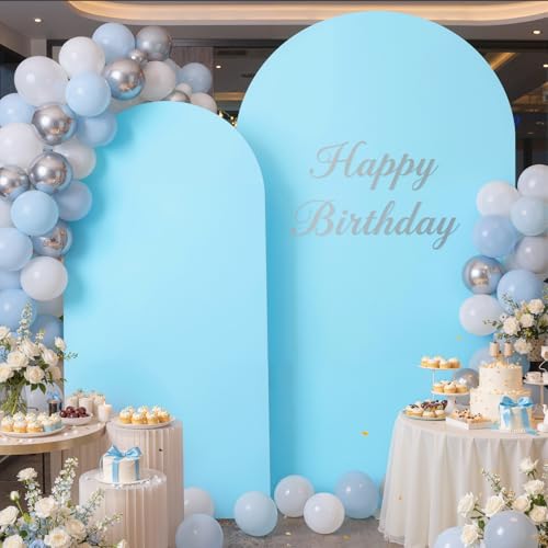 Baby Blue Arch Backdrop Cover Set of 2 (7.2ft & 6ft), Chiara Arch Cover Wrinkle-Free Spandex Arch Cover for Wedding Birthday Party Baby Shower Bridal Shower Ceremony Banquet Fabric Backdrop (No Stand) by HANGING BULBS - Used condition - Image 8
