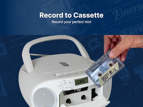 Emerson Portable CD Player Boombox with Cassette Player Combo, Tape Recorder, AM/FM Radio, AUX, Headphone Jack, Dual Speakers, AC/DC & Battery Operated - Stereo System for Home, Indoor & Outdoor Use - Thumbnail 5