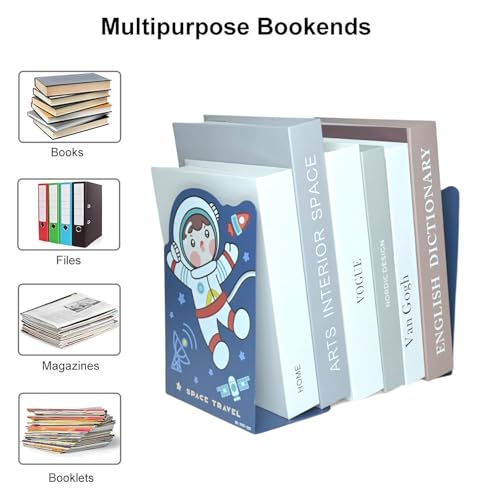 Image of oddpod Space Travel Laser-Cut Metal Bookends /Heavy Duty Non-Slip Book Stands for Office Decor, Home Decor, Library, and Institutions 3999 - Blue