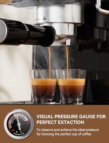 Image of SUMSATY 20 Bar Espresso Machine Retro with Powerful Milk Frother, Black | Visual Pressure Gauge Espresso Coffee Machine 1350W Fast Heating Home Barista for Cappucino Latte Maker, 61oz Water Tank