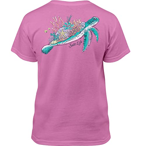 Salt Life Turtle Reef Youth Short Sleeve Classic Fit Shirt, Fuchsia, Medium