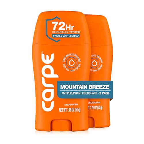 Carpe Underarm Antiperspirant Deodorant for Men and Women - 72 Hour Sweat & Odor Control - Clinical Strength Deodorant for Men - Long Lasting Deodorant Antiperspirant - Mountain Breeze - 2 Pack