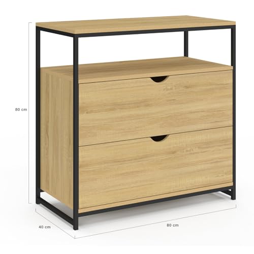 IDMarket - Commode 2 tiroirs Detroit 80 cm Design Industriel avec étagère