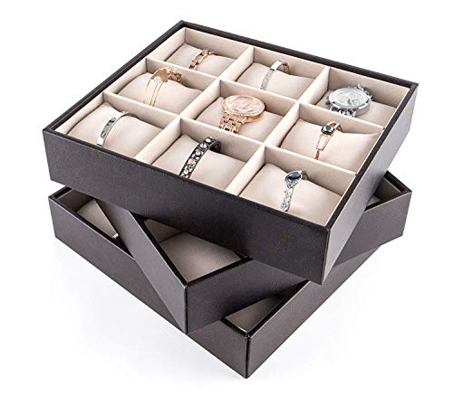 JackCubeDesign Bracelet Watch Bangle Organizer Set of 3, Stackable Jewelry Tray Display Storage Box Holder with 27 Pillows for Drawer Table Dresser - MK407A