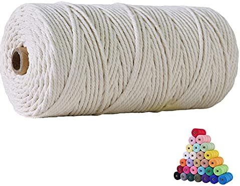 Natural Macrame Cord,3mm x109 Yards Cotton Macrame Cords Colored Cotton Macrame Rope Craft Cord for DIY Crafts Knitting Plant Hangers Christmas Wedding Décor(Beige/Natural Color, 3mm*109yards)
