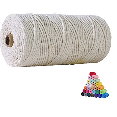 flipped 100% Natural Macrame Cotton Cord,3mm x109 Yards Cord Colored Cotton Rope Craft Cord for DIY Crafts Knitting Plant Hangers Christmas Wedding Dcor(Beige/Natural Color, 3mm*109yards)