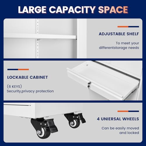 Image of Yizosh Metal Garage Storage Cabinet with Locking Doors and Adjustable Shelves, 73 inch Rolling Tool Storage Cabinet with 4 Wheels and 1 Drawer for Garage,Warehouse