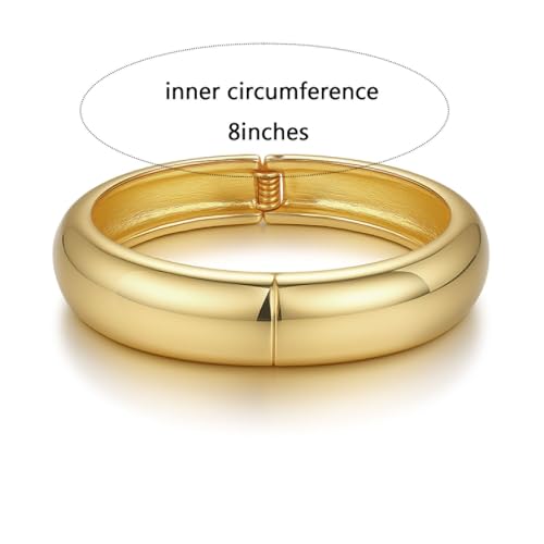 14K Gold Chunky Bangle Bracelet for Women Gold Plated Waterdrop Round Wrist Hinged Cuff Open Wide Bracelet Women Jewelry Gift4