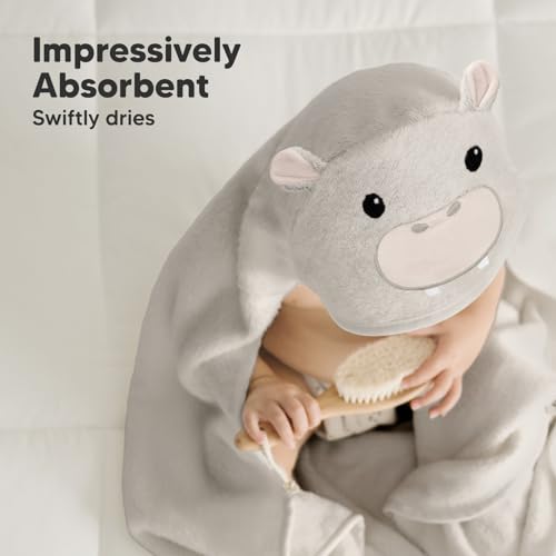 Image of KeaBabies Hooded Baby Towel for Newborn, Baby Bath Towels (Hippo, 35x35) | Viscose Derived from Bamboo, Large Baby Towels with Hood, Boys, Girls, Toddler, Soft Absorbent Baby Bath Essentials