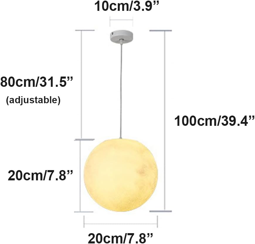 Moon Ceiling Pendant Light Creative Planet Moon Nordic Hanging Lamp Fixture Modern Waterproof Resin Outdoor Chandelier for Porch Garden Patio Farmhouse (20cm/7.8")